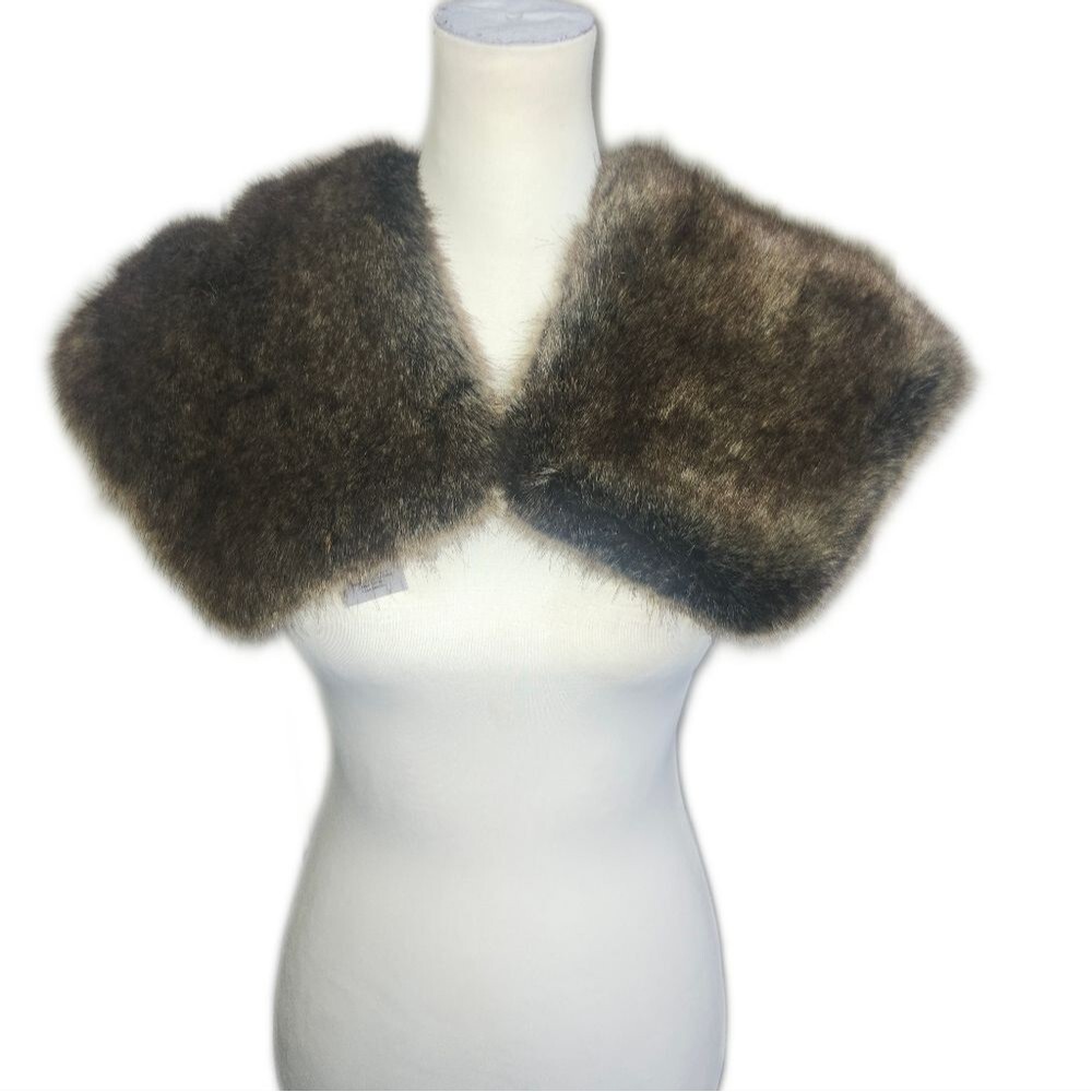 Stella & Dot Faux Fur Brown Reversible Scarf Wrap, EUC